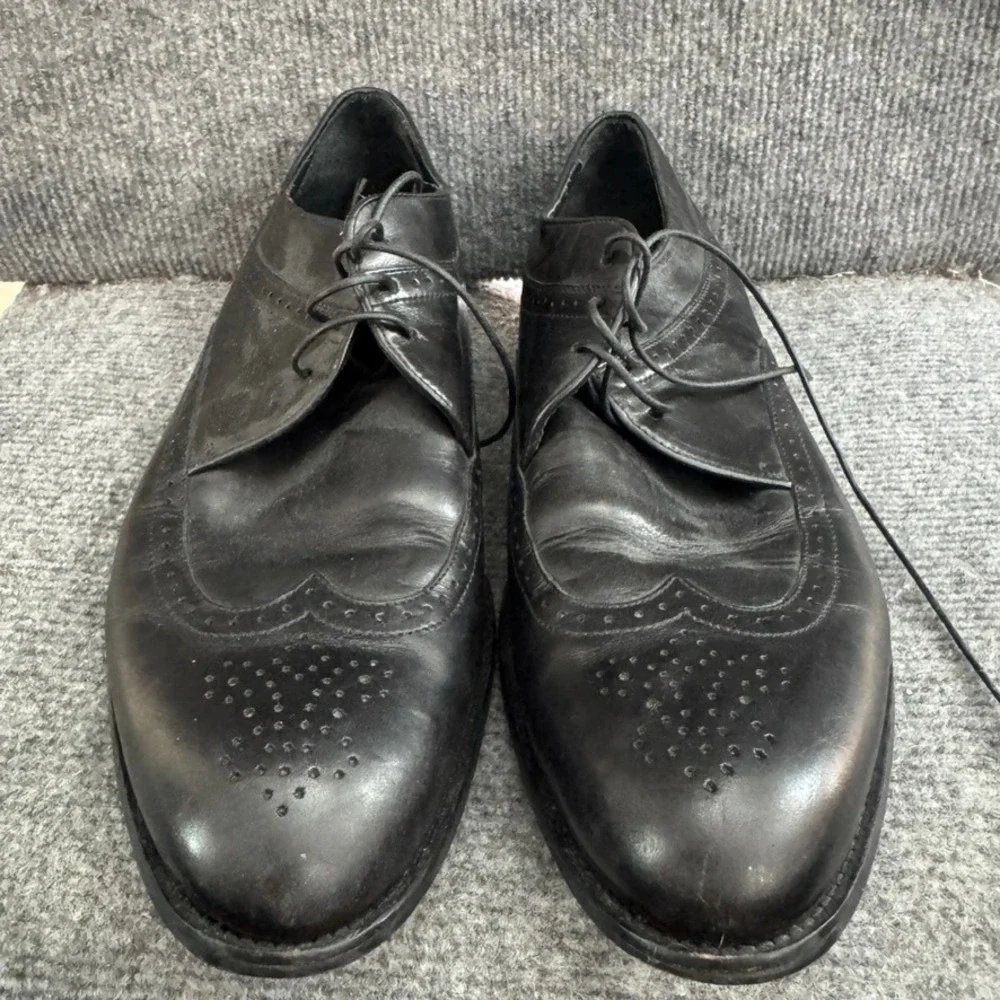 Emporio Armani Mens Black Leather Wingtip Brogue Oxford Dress Shoes Italy 41.5